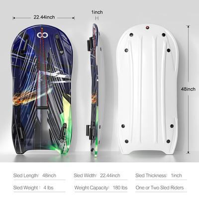 パーソナライズ可能なロゴ 48' HDPEプラスチックスノー sled 2ハンドル引くロープ