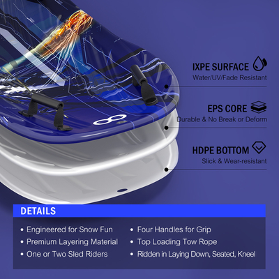 パーソナライズ可能なロゴ 48' HDPEプラスチックスノー sled 2ハンドル引くロープ