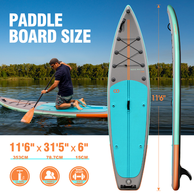 11'6&quot;x31'5&quot;x6&quot; 湖川のための膨らませられるスタンドアップペッドルボード 超安定したデザイン